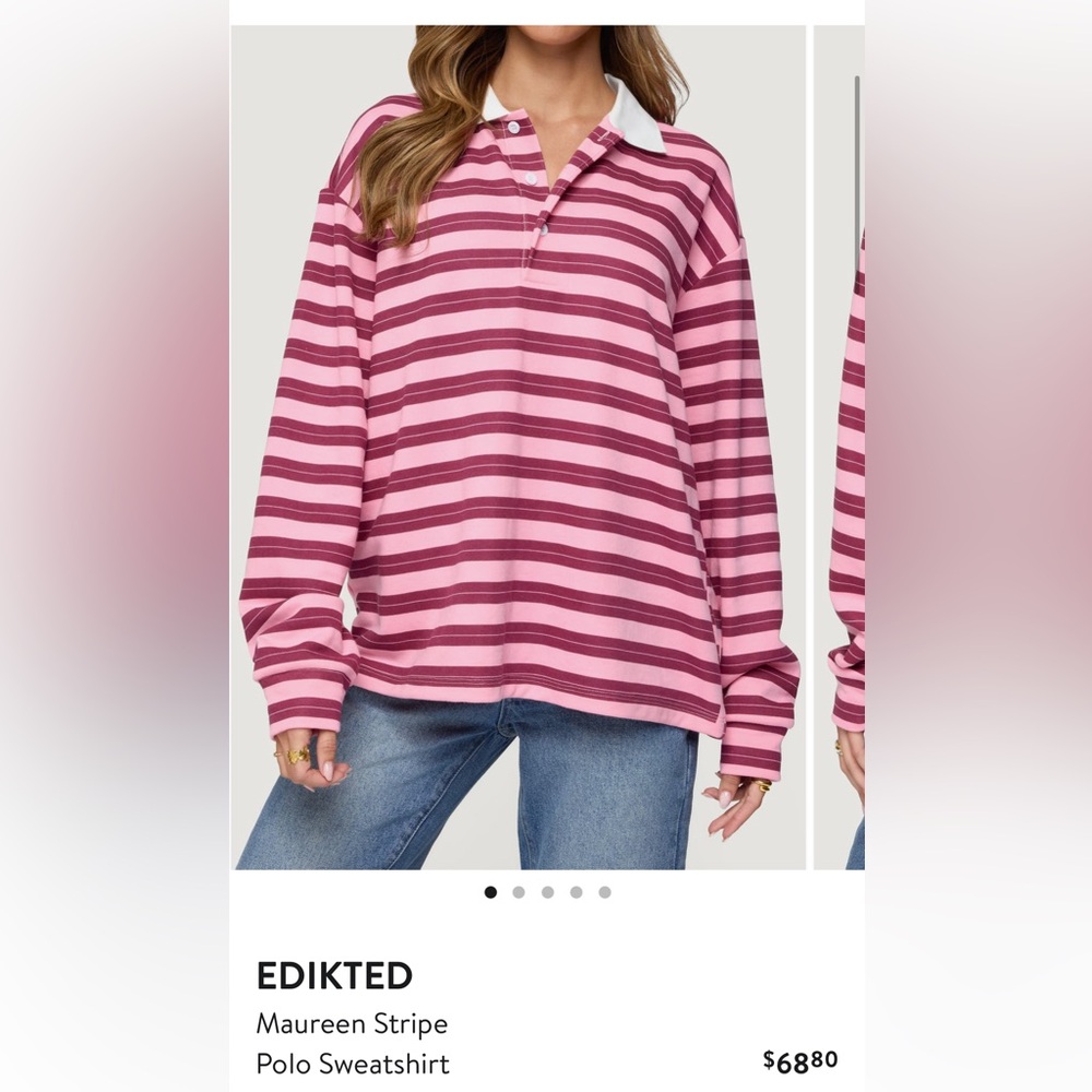 EDIKTED pink striped polo sweatshirt
